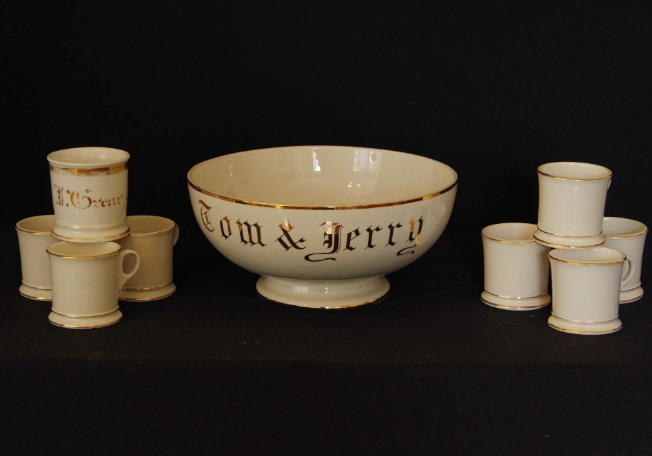 Vintage Dresden China "Tom & Jerry" Punch Bowl Set