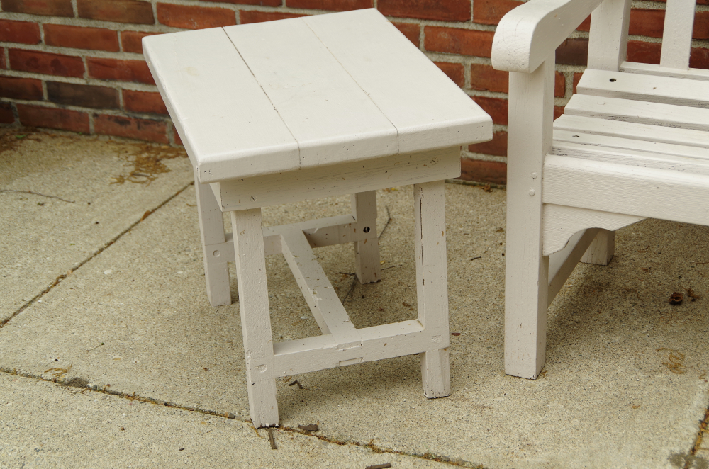 Wooden Patio Bench and Side Table with White Painted Finish