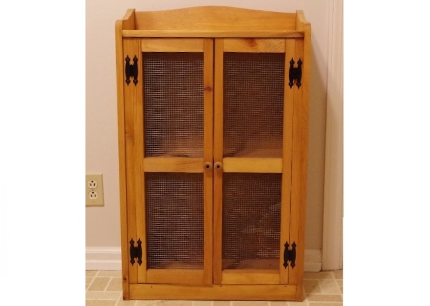 Rustic Pine Cupboard with Wire Screen Doors