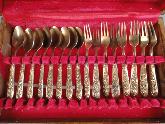 Vintage Gold Tone Flatware in Box