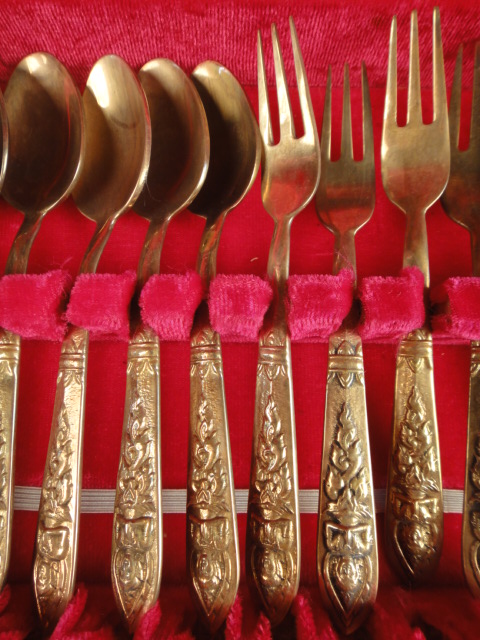 Vintage Gold Tone Flatware in Box