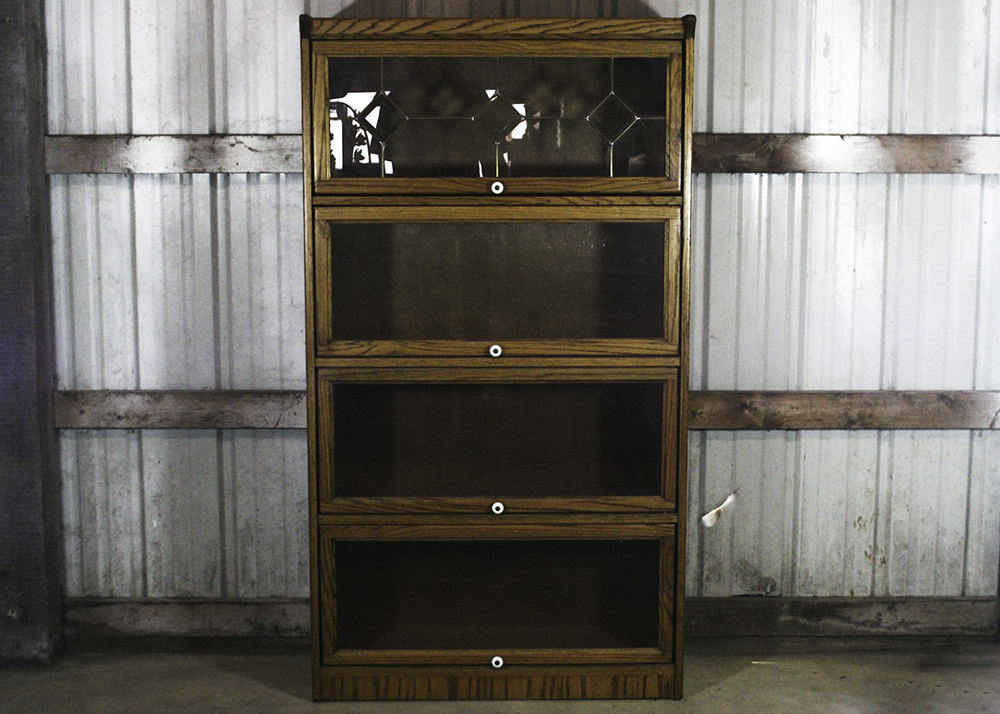 Oak Barrister Bookcase with Leaded Glass