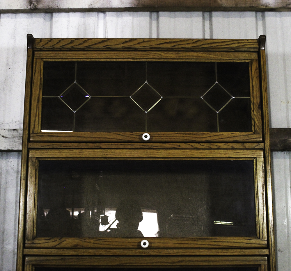 Oak Barrister Bookcase with Leaded Glass