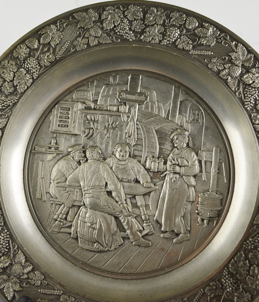 Original Zinn Becker Stuttgart Pewter Plate and Hunting Scene Cup