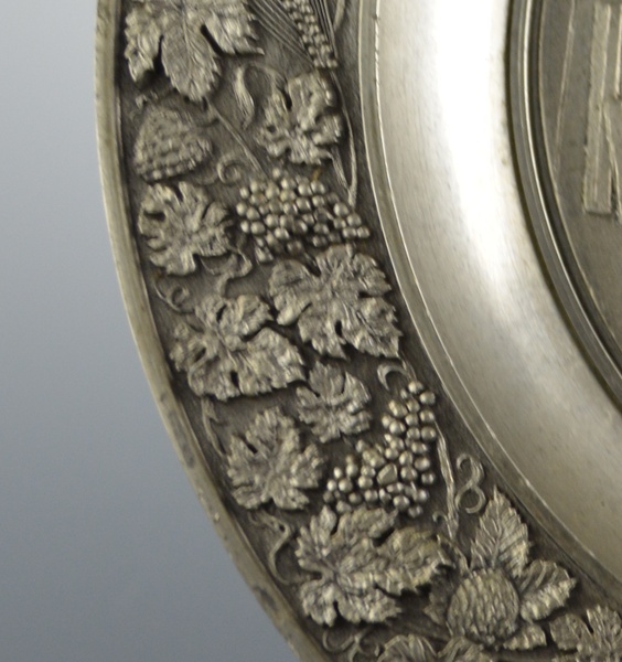 Original Zinn Becker Stuttgart Pewter Plate and Hunting Scene Cup