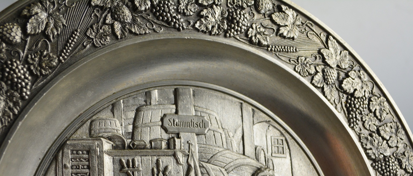 Original Zinn Becker Stuttgart Pewter Plate and Hunting Scene Cup