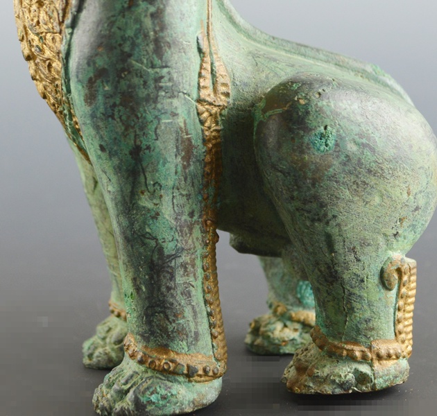 Vintage Thai Bronze-Gilt Foo Dog Sculpture
