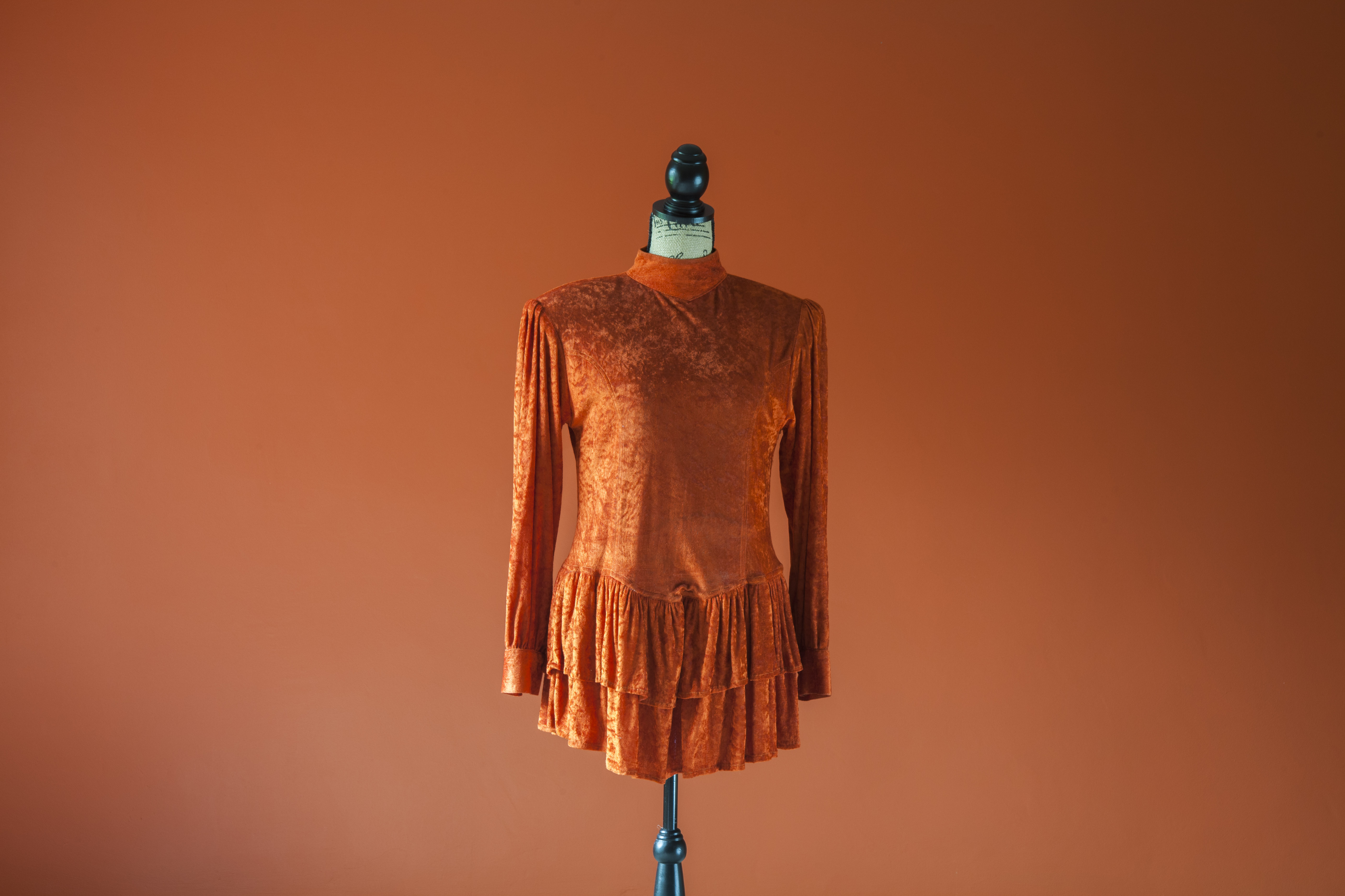 Vintage Orange Velour Dress by Chadia from Paris 1980's