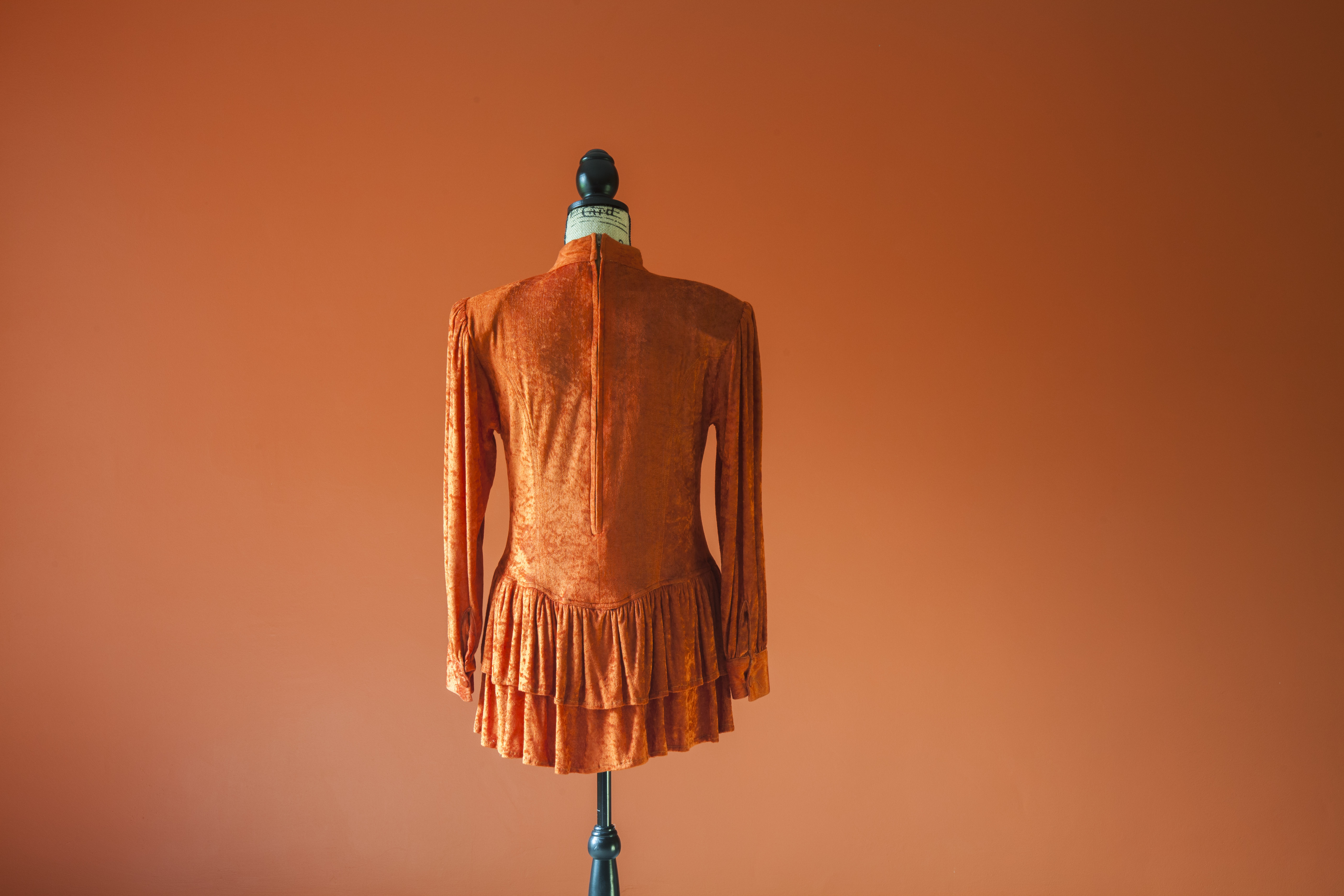 Vintage Orange Velour Dress by Chadia from Paris 1980's