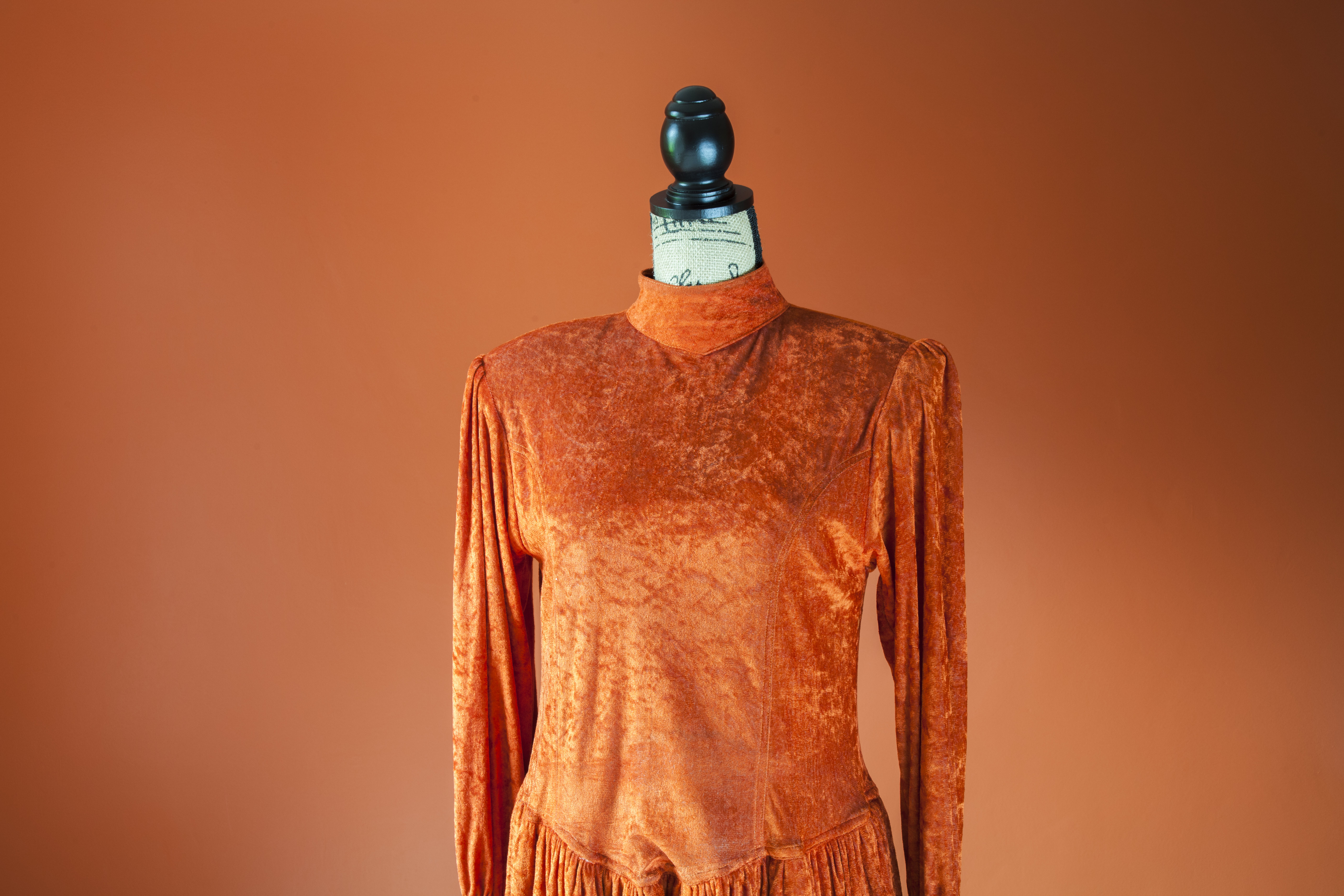 Vintage Orange Velour Dress by Chadia from Paris 1980's