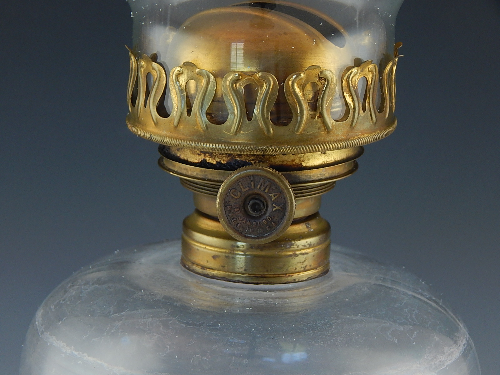 Vintage Climax Clear Glass Oil Lamp