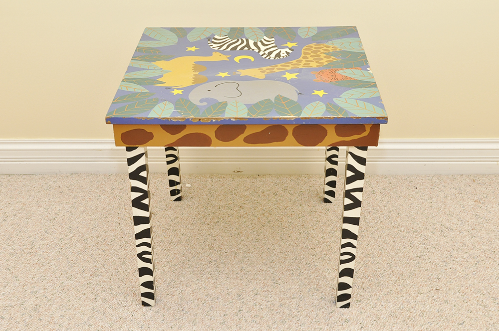Hand Painted Animal Print Side Table
