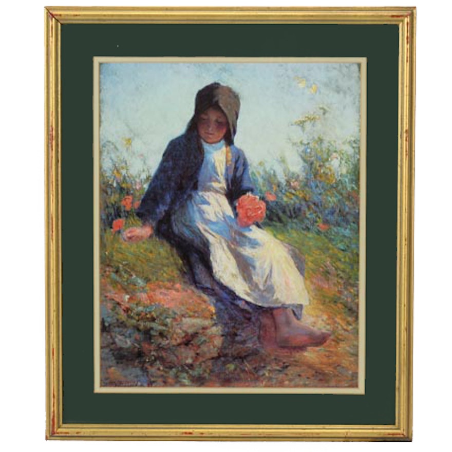 Print of E.H. Potthast Girl with Flowers