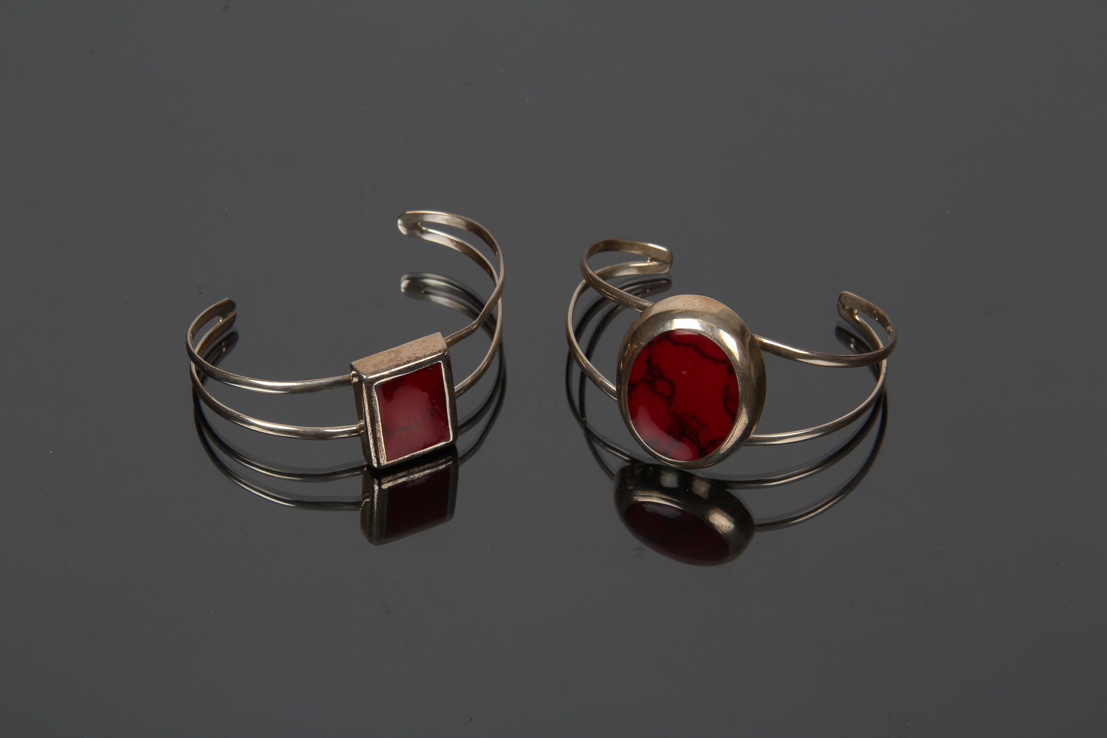 Pair of Sterling Silver Cuffs with Stones