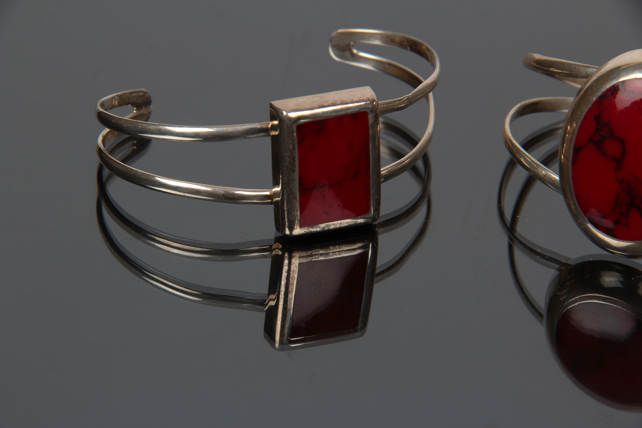 Pair of Sterling Silver Cuffs with Stones