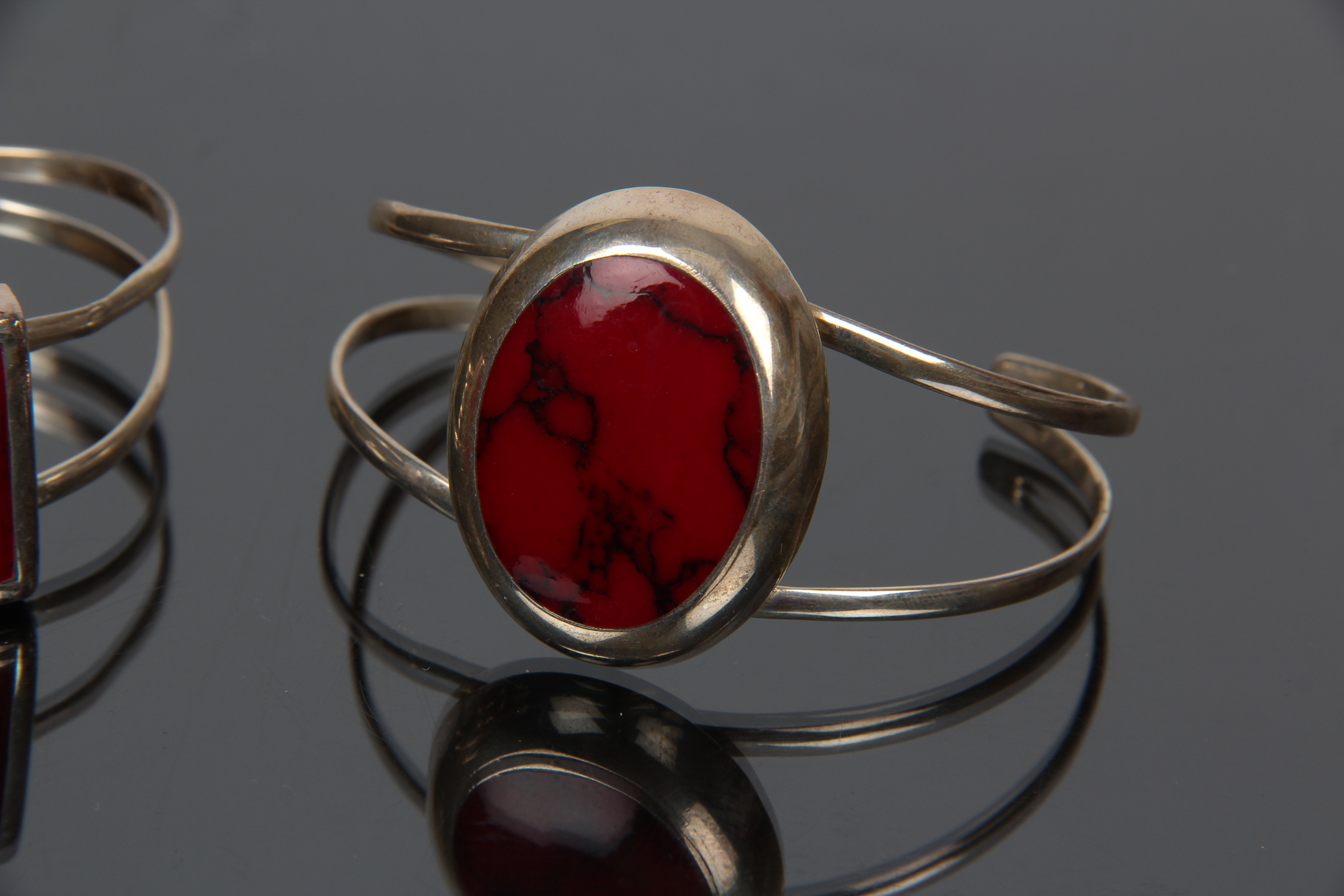 Pair of Sterling Silver Cuffs with Stones