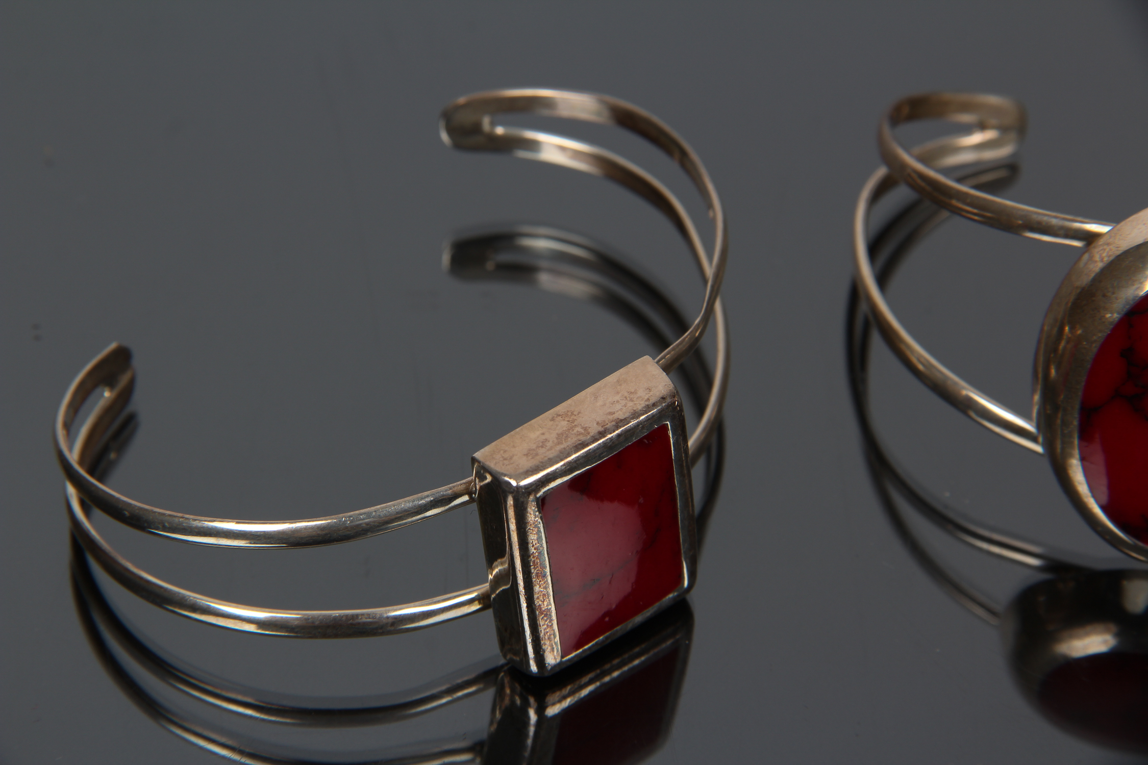 Pair of Sterling Silver Cuffs with Stones
