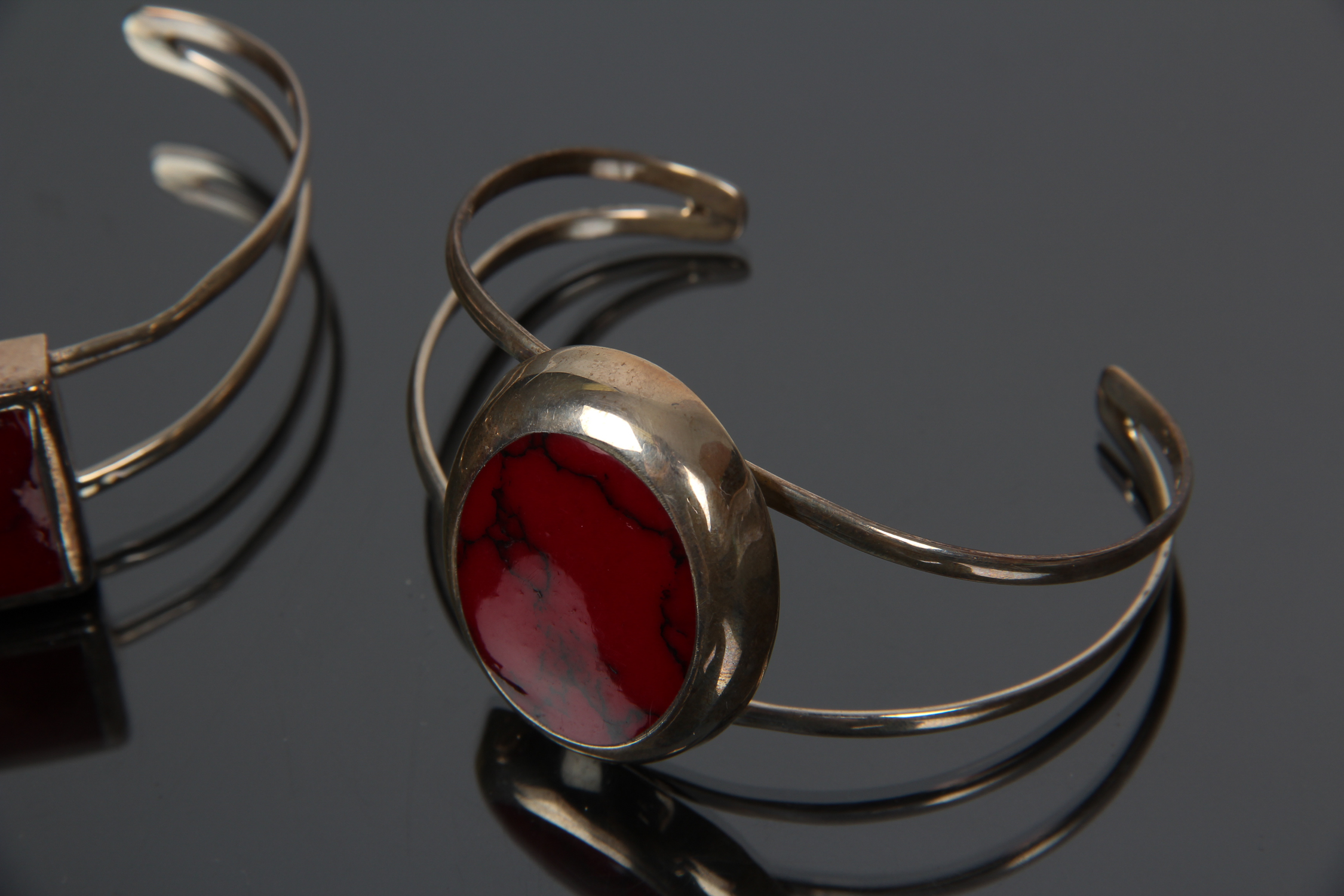 Pair of Sterling Silver Cuffs with Stones