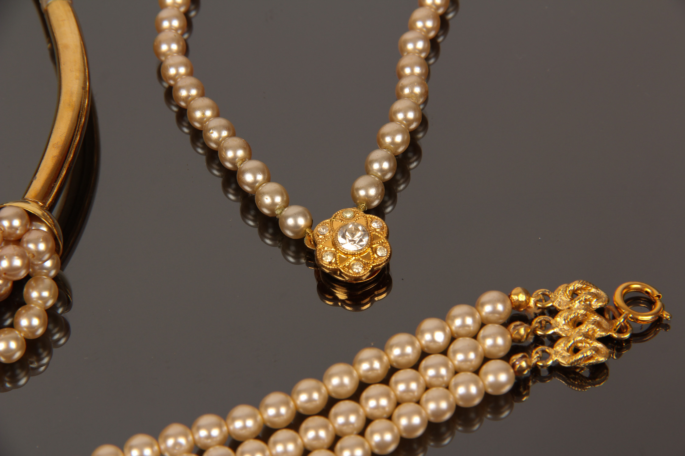 Assortment of Vintage Faux Pearl Necklaces and Bracelets