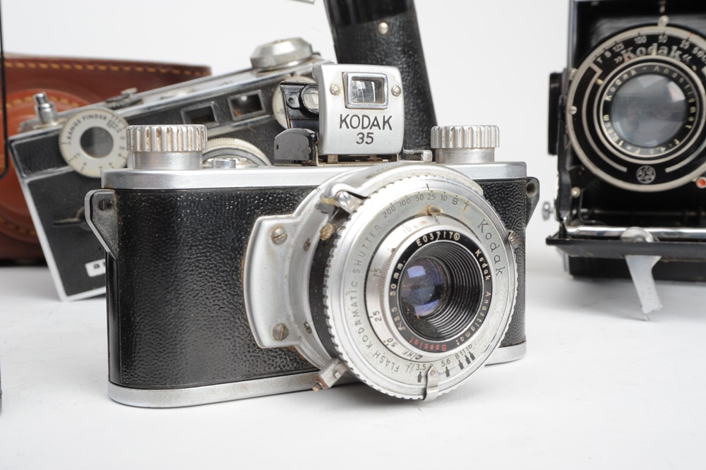 Five Vintage Cameras By Universal, Kodak, Voigtlander, Argus