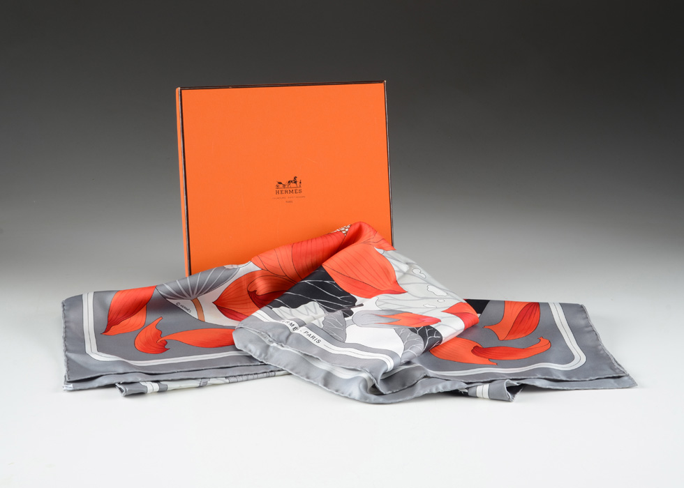 Hermes of Paris "Fleurs de Lotus" 100% Silk Soile Scarf