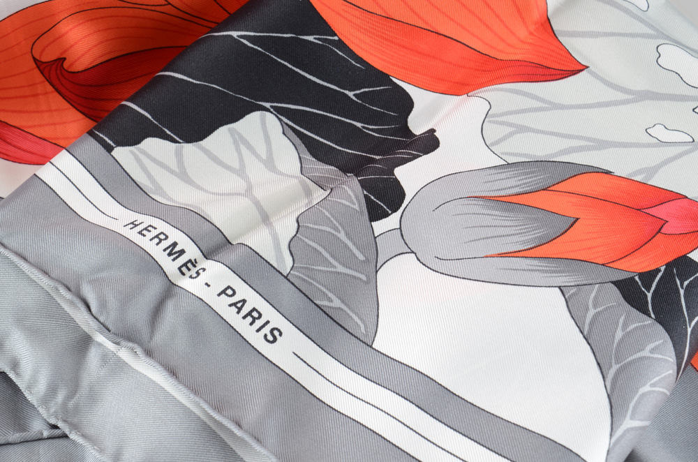 Hermes of Paris "Fleurs de Lotus" 100% Silk Soile Scarf