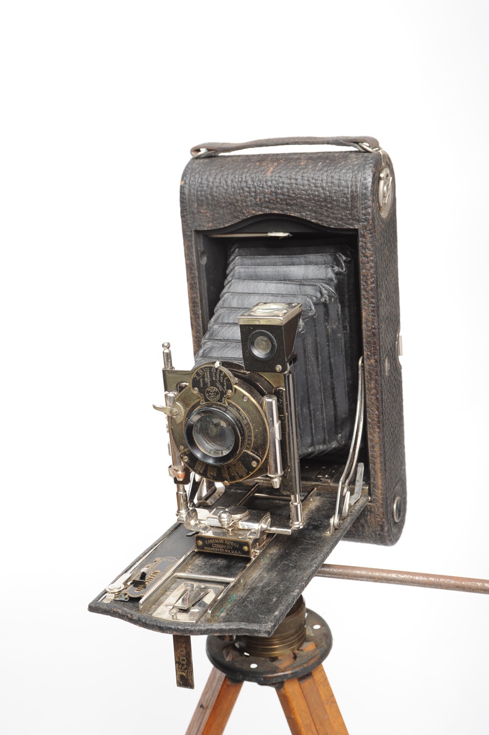 Pair Of Antique Tripods and Kodak Folding Bed Cameras