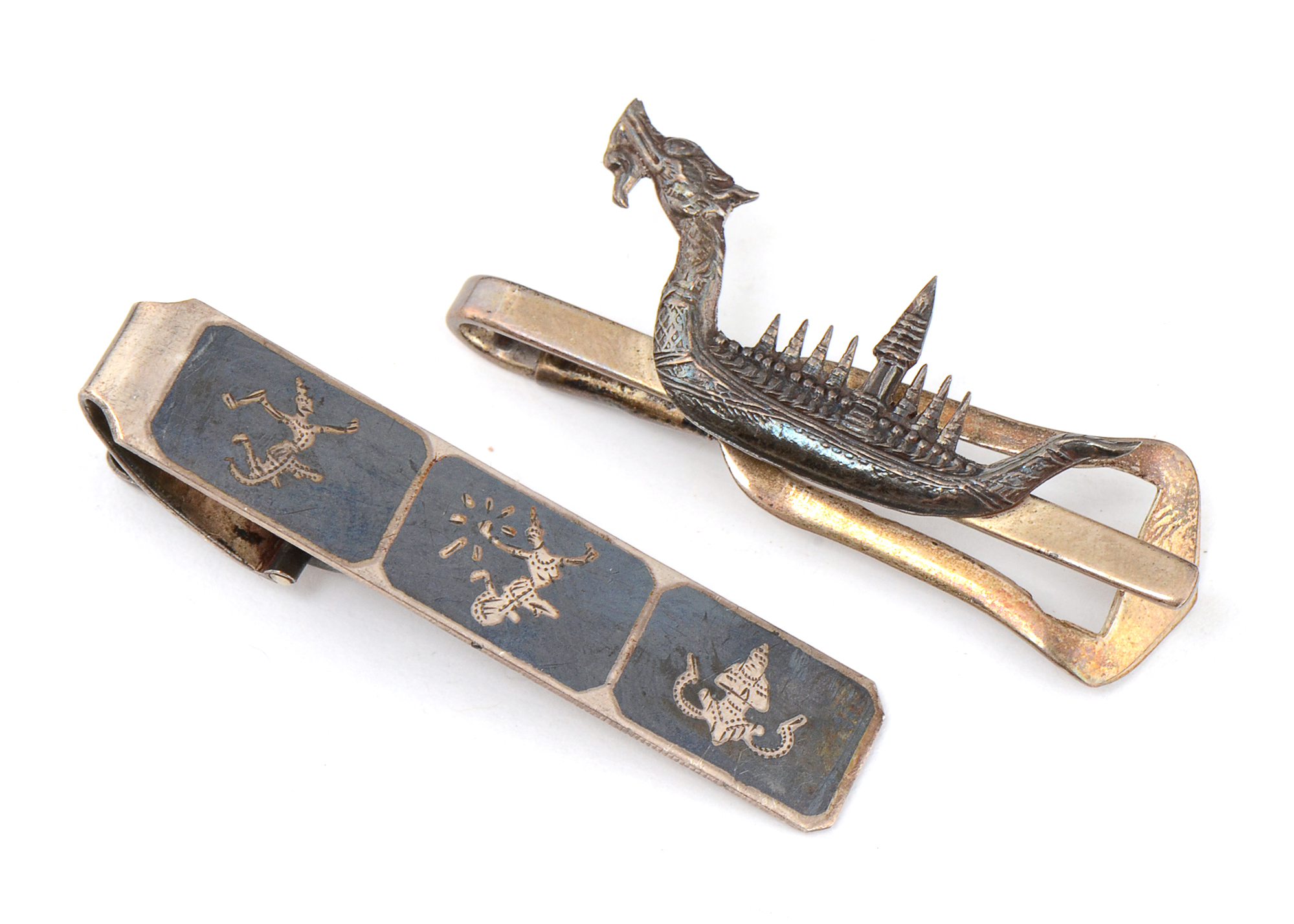 Vintage Sterling Siam Nielloware Tie Clips