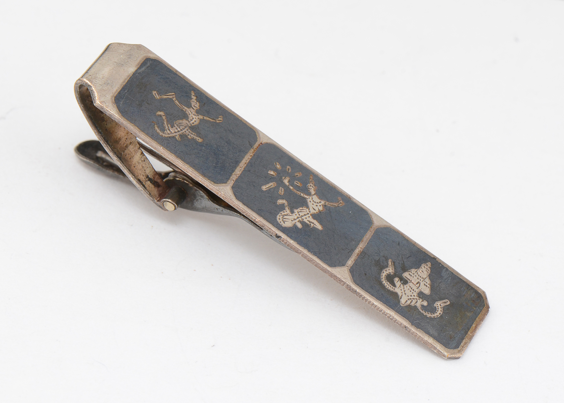 Vintage Sterling Siam Nielloware Tie Clips