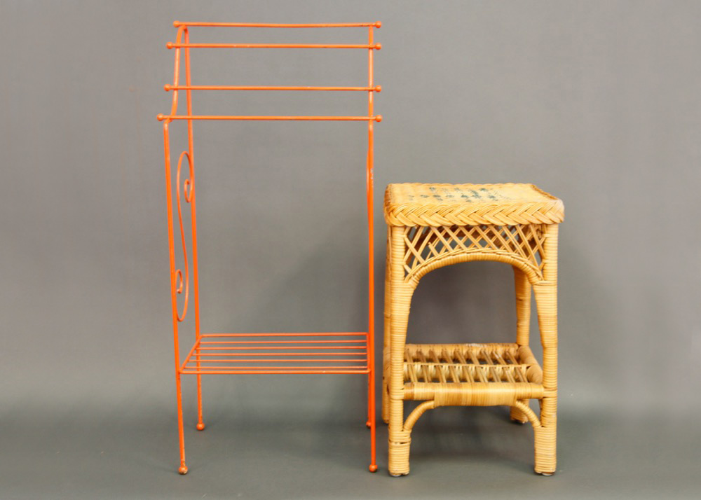 Metal Towel Rack and Wicker Stand