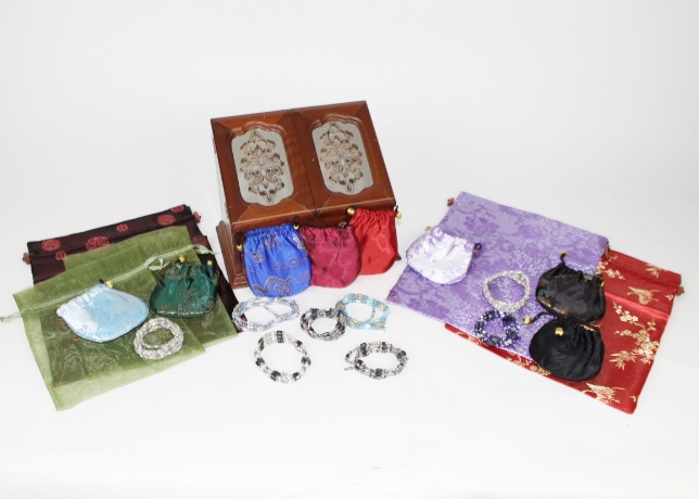 Oak Jewelry Chest, Eight Magnetic Necklaces and Jewelry Storage