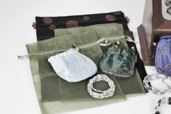 Oak Jewelry Chest, Eight Magnetic Necklaces and Jewelry Storage