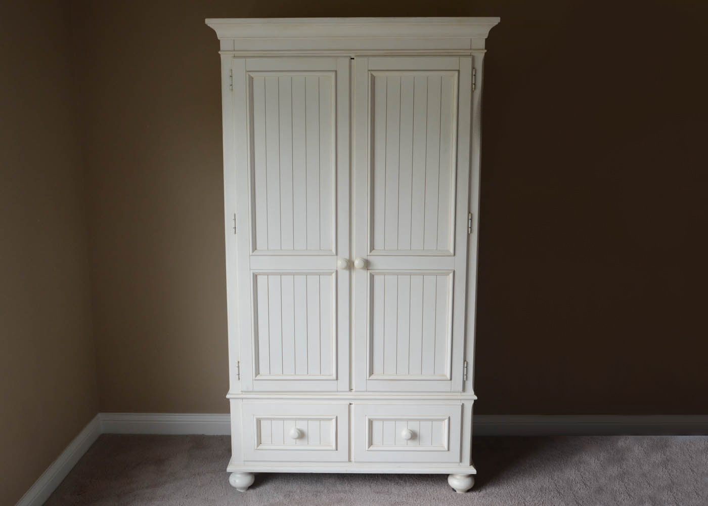 Ethan Allen Antique White Paneled Wardrobe