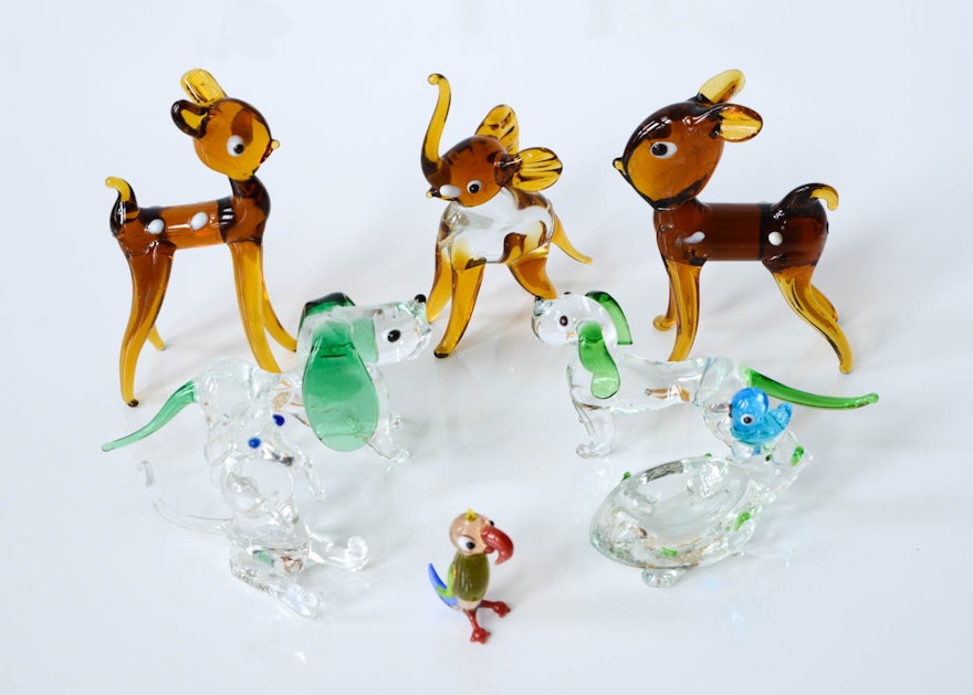 Set of Vintage Hand Blown Art Glass Animal Figurines