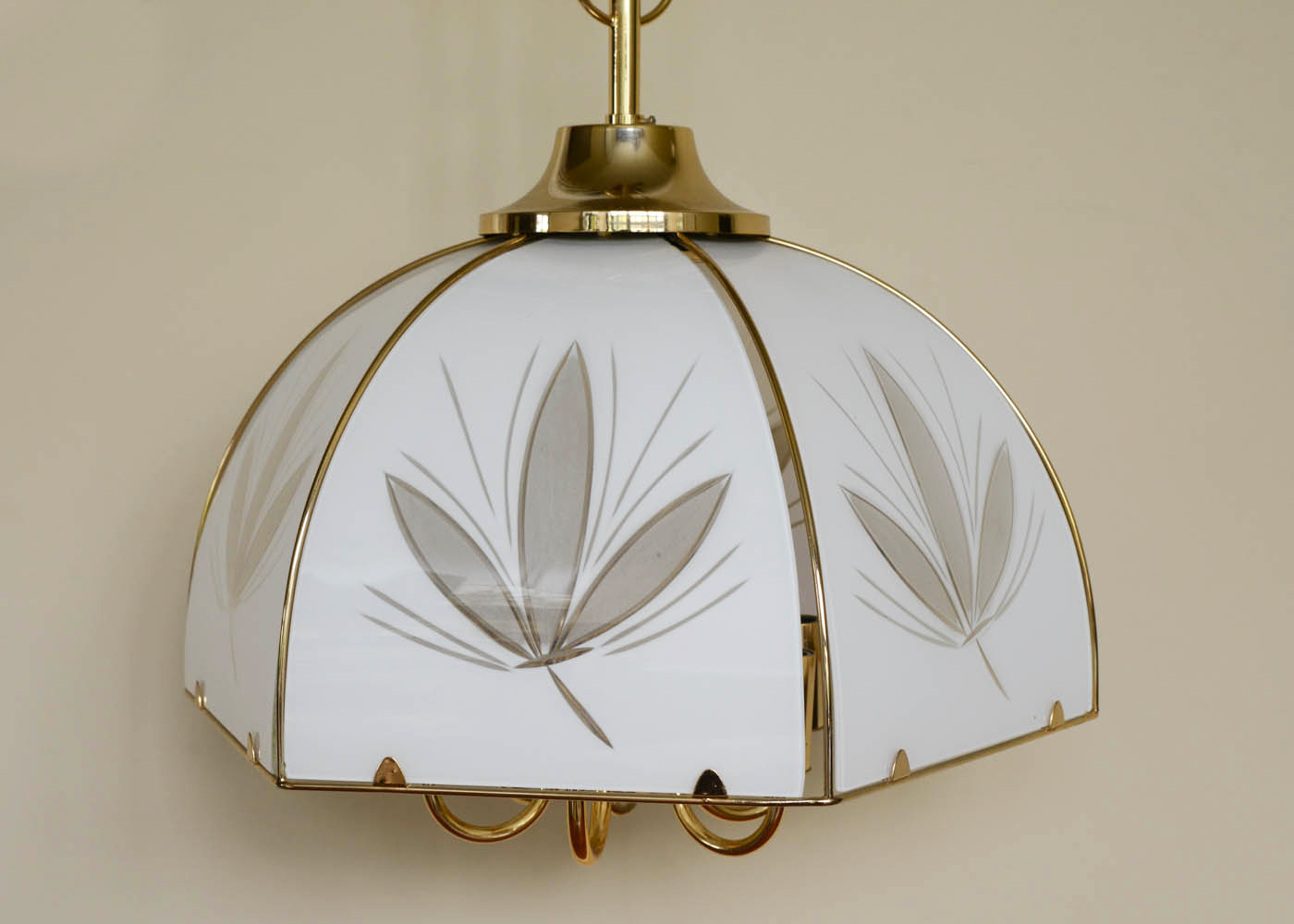 Vintage 80s Brass and Cut Glass Ceiling Light Fixture