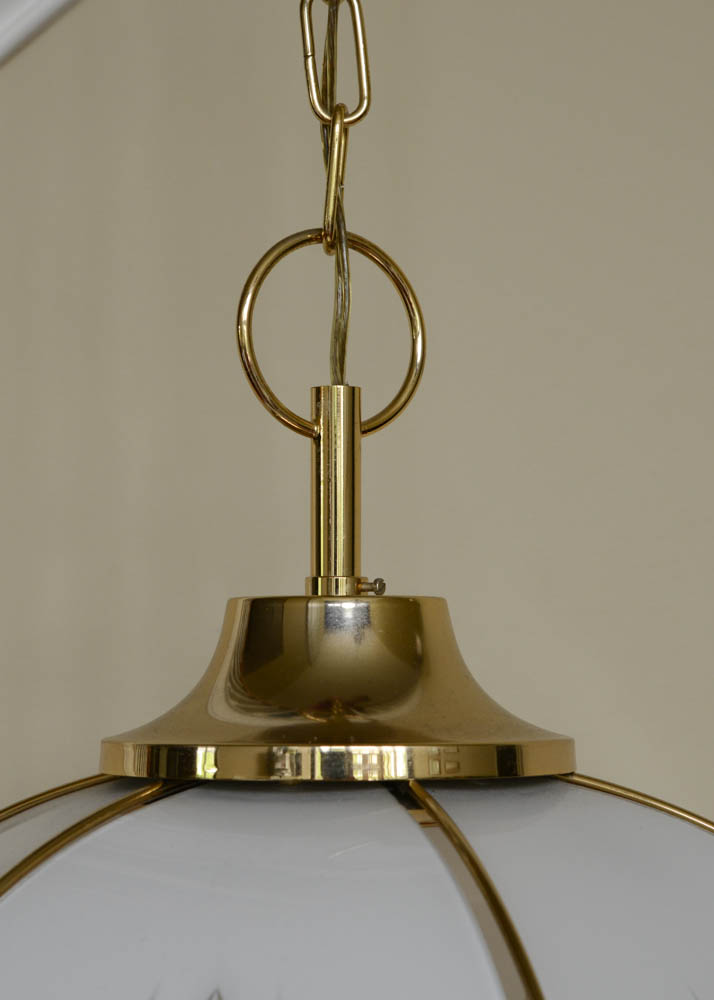 Vintage 80s Brass and Cut Glass Ceiling Light Fixture