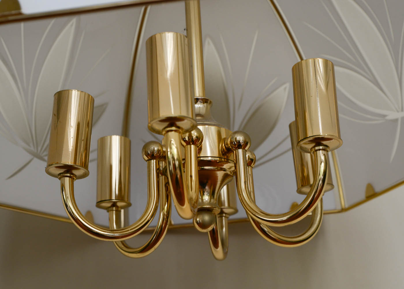 Vintage 80s Brass and Cut Glass Ceiling Light Fixture