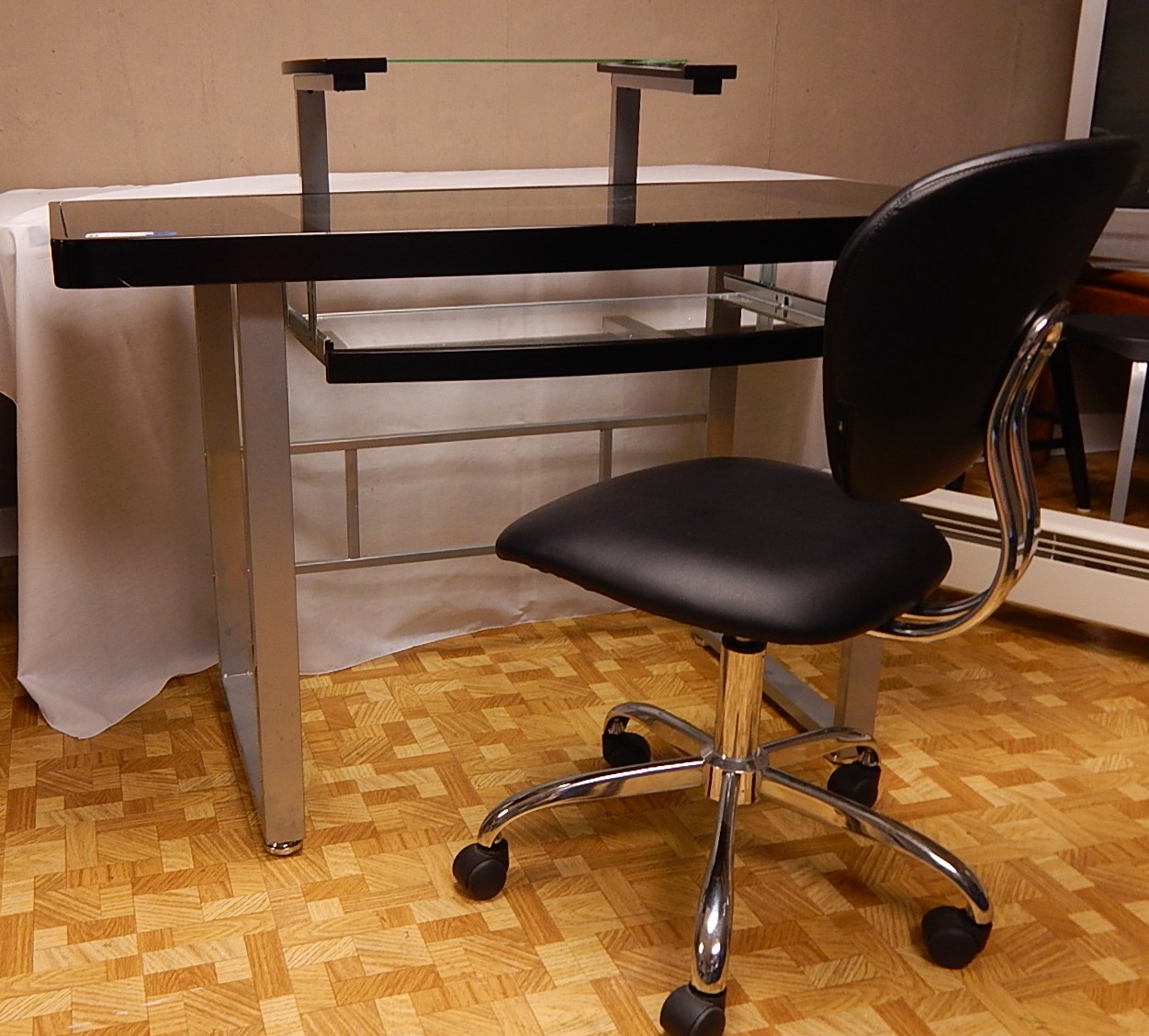 Contemporary Glass Top Desk and Chair