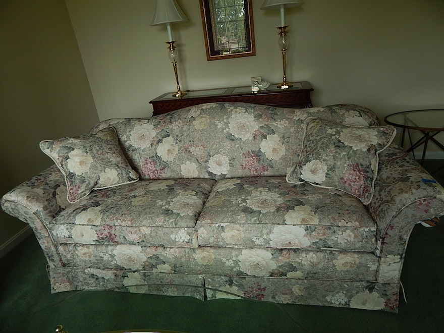 Green Floral Upholstered Sealy Sofa
