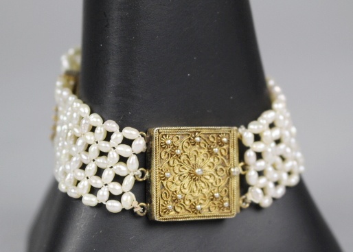Silver w/ Gold Wash Vintage Bracelet with Freshwater Pearls