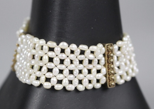 Silver w/ Gold Wash Vintage Bracelet with Freshwater Pearls