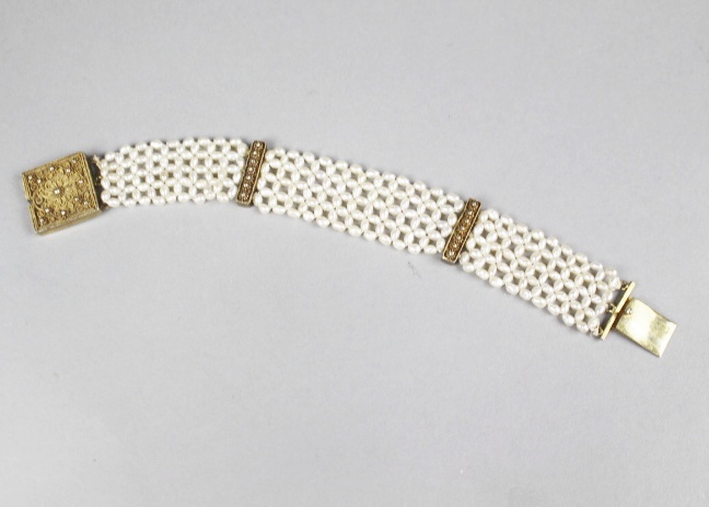 Silver w/ Gold Wash Vintage Bracelet with Freshwater Pearls