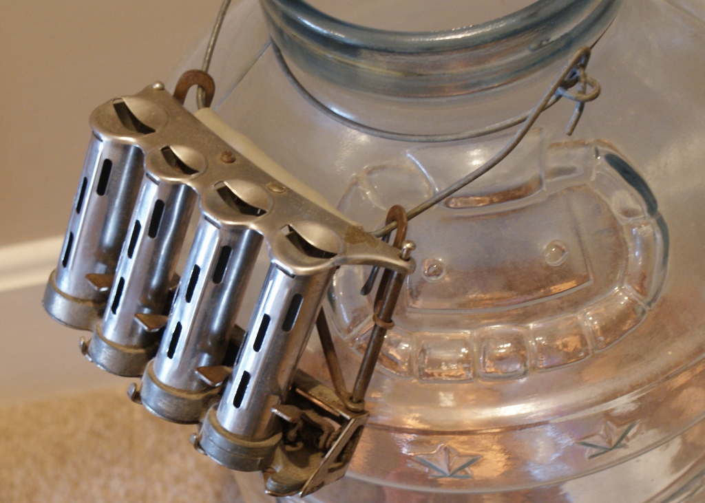 Vintage Glass Pickle Jar With Pennies and Mechanical Dispenser