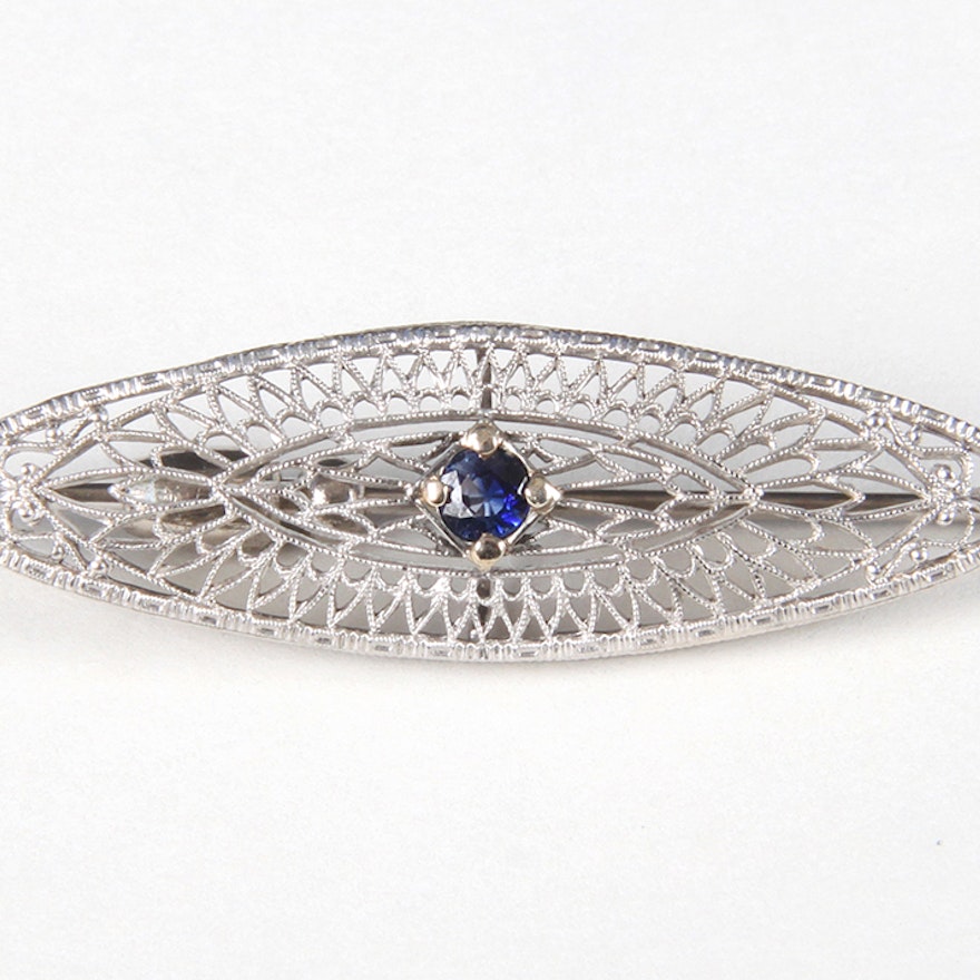 White Gold Brooch with Sapphire