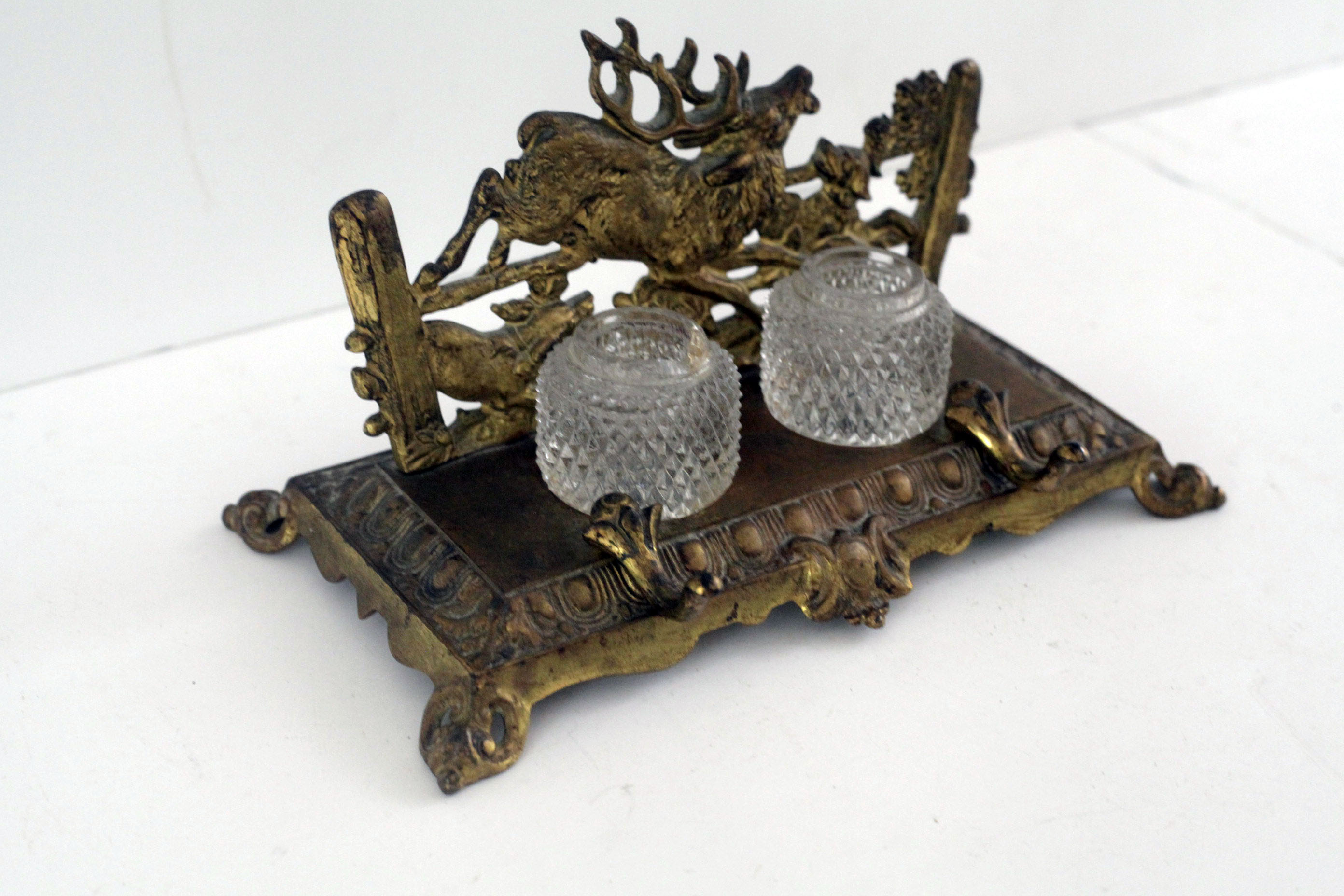 Bradley and Hubbard Inkwell with Glass Inserts