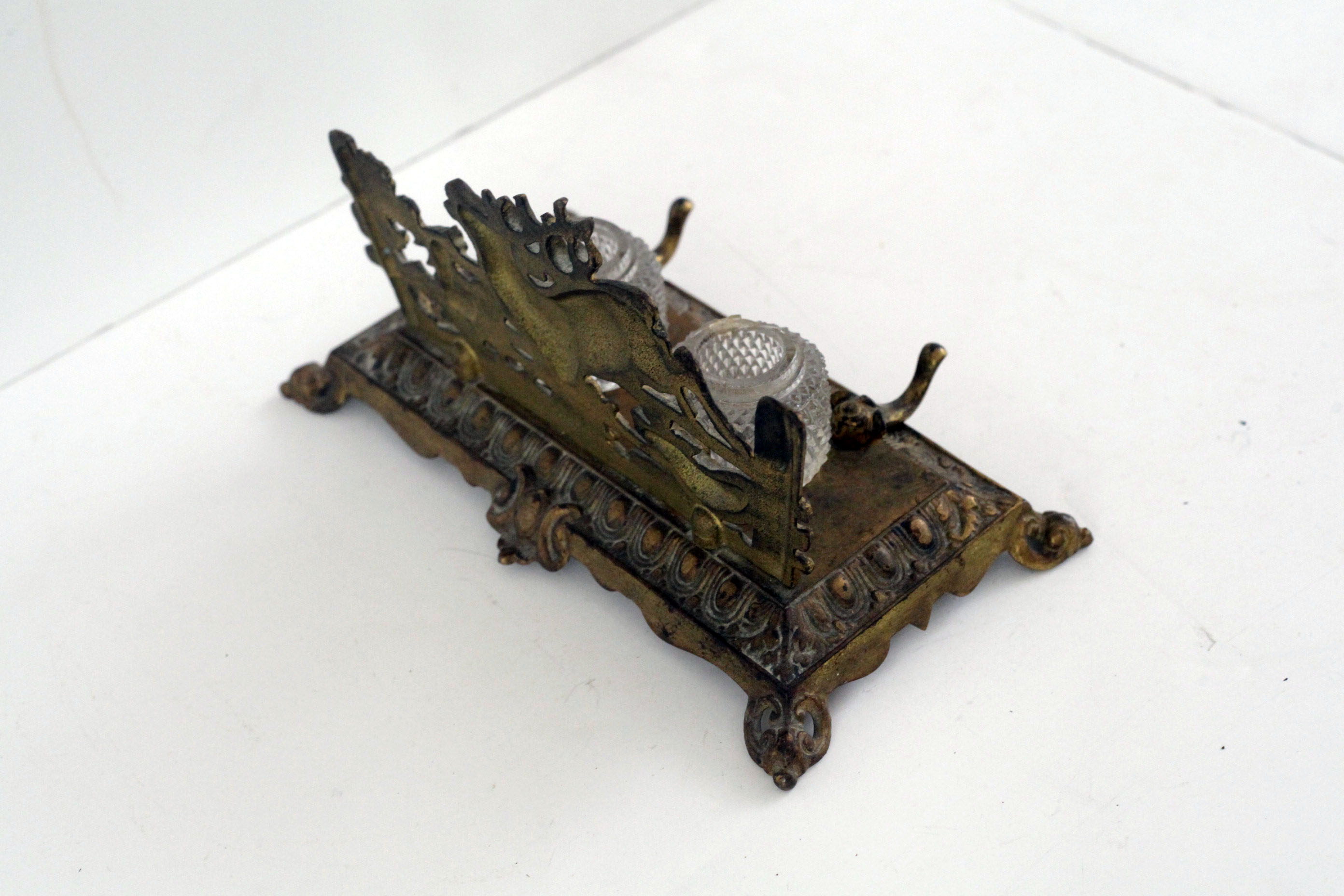 Bradley and Hubbard Inkwell with Glass Inserts