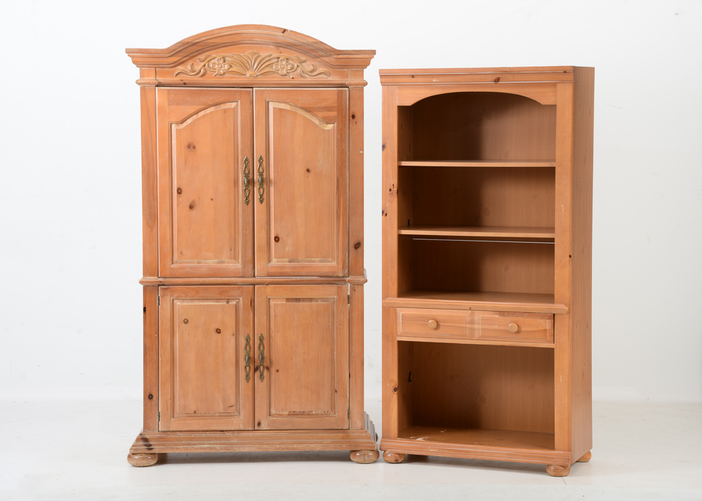 Broyhill Pine Media Cabinet and Bookshelf
