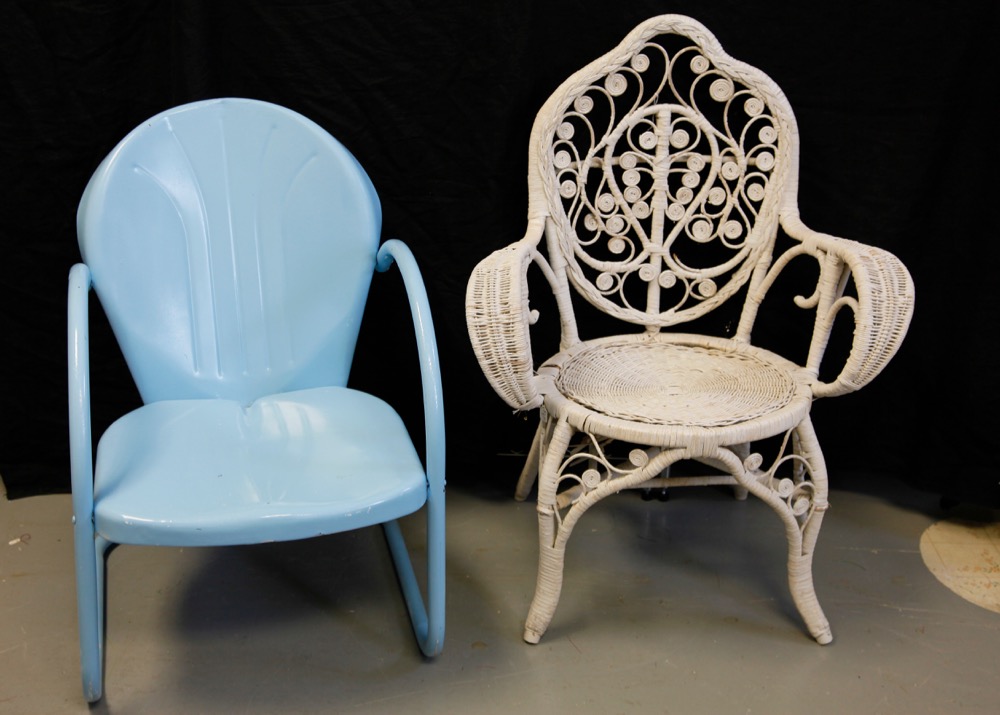 Vintage Metal and Wicker Lawn Chairs