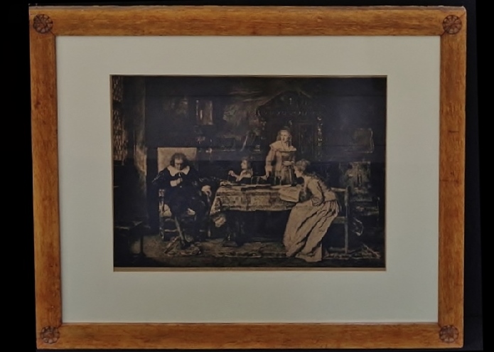 Antique Courtry Etching After Munkacsy Painting "Milton" 1878