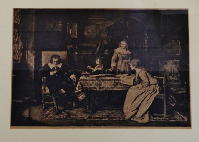 Antique Courtry Etching After Munkacsy Painting "Milton" 1878